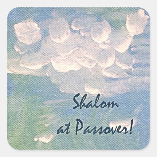 Shalom bij Pesach White Clouds op Blue Sticker (Voorkant)