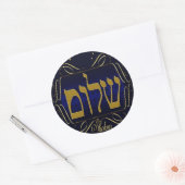 Shalom. Blauw & Goud Grote Ronde Sticker (Envelop)