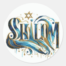 Shalom Blue Gold Abstract Modern Contemporary  Ronde Sticker