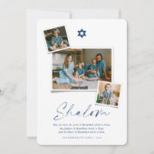 Shalom Blue Star van David 3 Foto Simple Hanukkah Feestdagenkaart (Voorkant)