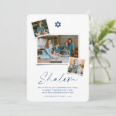 Shalom Blue Star van David 3 Foto Simple Hanukkah Feestdagenkaart (Staand voorkant)