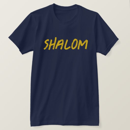 Shalom Bold Distress Lettering Navy Blue Hebrew T-shirt (Design voorkant)