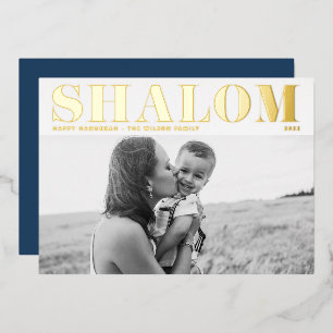 Shalom Bold Typography Happy Hanukkah Foto Folie Feestdagenkaart