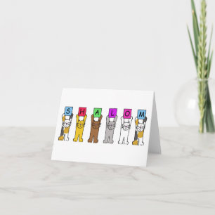 Shalom Cartoon Cats Holding Cards Feestdagen Kaart