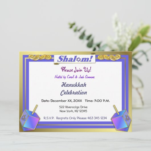 Shalom Chanoeka Uitnodigingen (Staand voorkant)