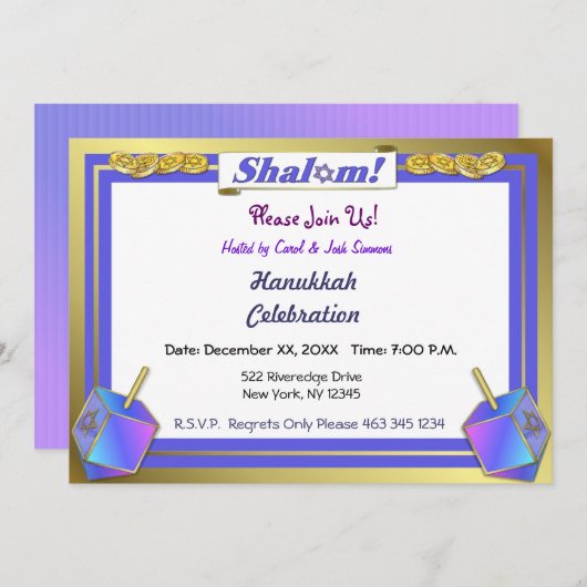Shalom Chanoeka Uitnodigingen (Voorkant / Achterkant)