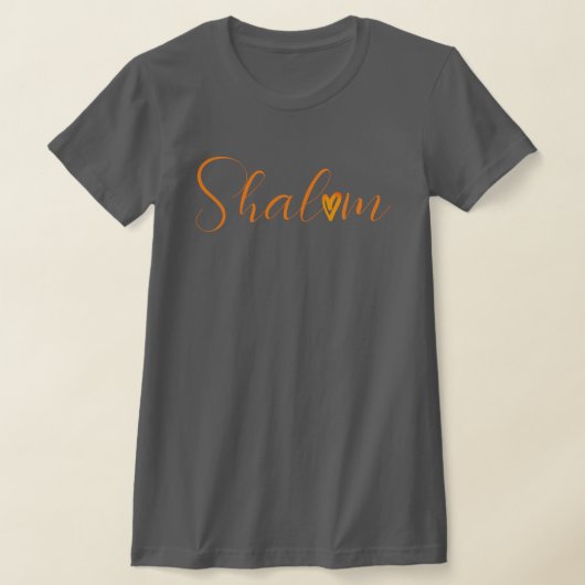 Shalom Cursive Oranje Font Jewish Grey T-shirt (Laagn)