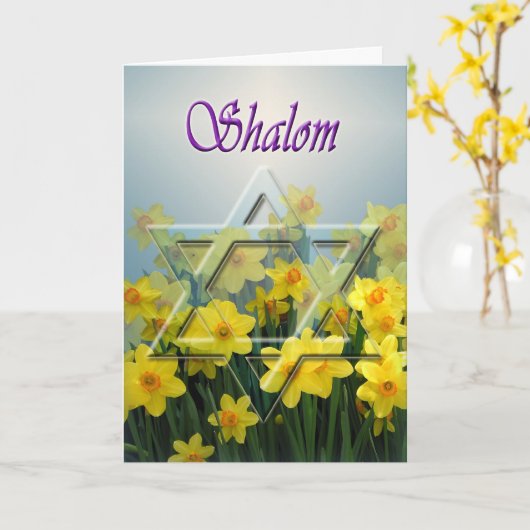 Shalom - de kaart van de Pascha met Jodenster (Gele Bloem)
