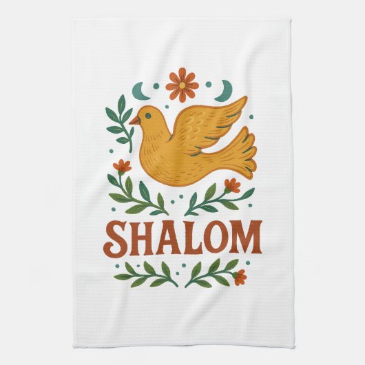 Shalom Duif Vrede Aarde Theedoek (Verticaal)
