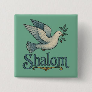 Shalom Duif Vrede Aarde Vierkante Button 5,1 Cm