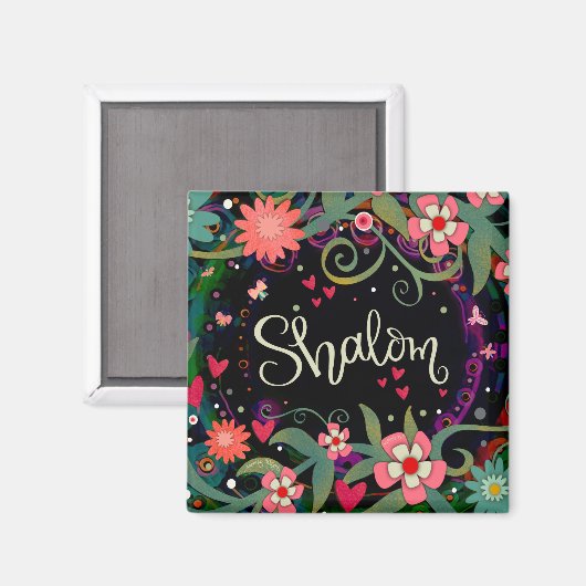 Shalom Fun Floral Hearts Black Inspirivity Magneet (Voorkant / Achterkant)