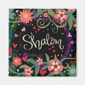 Shalom Fun Floral Hearts Black Inspirivity Magneet (Voorkant)