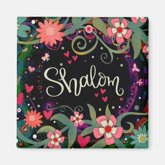 Shalom Fun Floral Hearts Black Inspirivity Magneet (Voorkant)