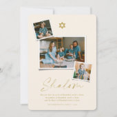 Shalom Gold Star van David 3 Foto Simple Hanukkah Feestdagenkaart (Voorkant)