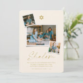 Shalom Gold Star van David 3 Foto Simple Hanukkah Feestdagenkaart (Staand voorkant)