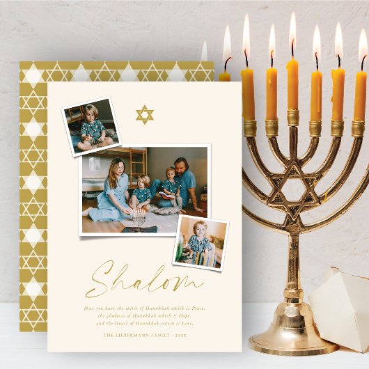 Shalom Gold Star van David 3 Foto Simple Hanukkah Feestdagenkaart