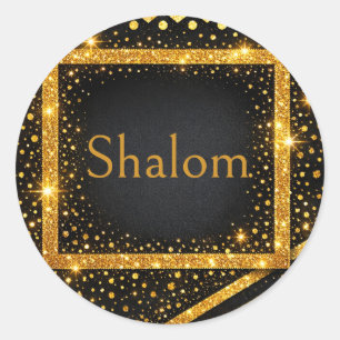 Shalom, Goud Zwart Stippen, Strepen Glitter Kunst Ronde Sticker