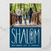 Shalom Hanukkah Holiday Foto Silver Foil Kaart (Voorkant)