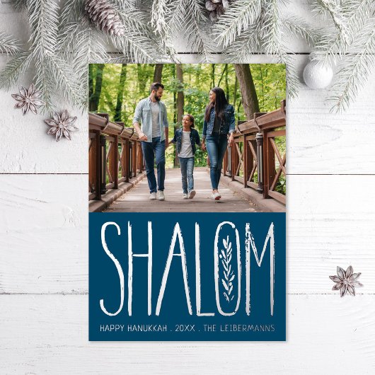 Shalom Hanukkah Holiday Foto Silver Foil Kaart