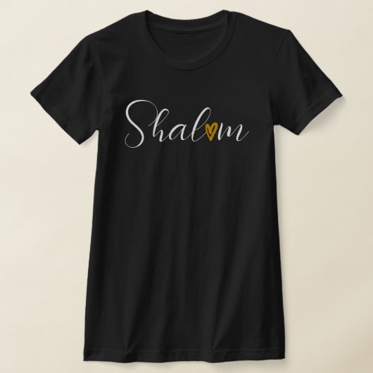 Shalom in Cursive White Font Black Jewish T-Shirt (Laagn)