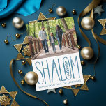 Shalom Lettering Hanukkah-fotokaart Feestdagenkaart<br><div class="desc">met de hand geschreven "shalom" met een gevesdroogde olijftak,  bewerkbare kleur en schaal; optioneel bericht op de achterzijde of voeg meer foto's toe</div>