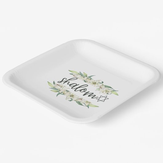 Shalom (met Lelies en de ster van David) Papieren Bordje (Gebogen)