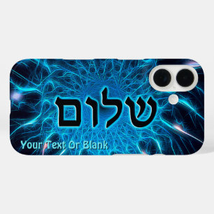 Shalom op Blue Fractal iPhone 16 Hoesje