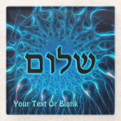 Shalom op Blue Fractal Glazen Onderzetter (Voorkant)