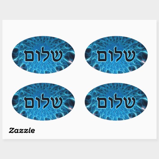 Shalom op Blue Fractal Ovale Sticker (Vel)