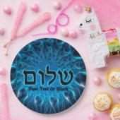 Shalom op Blue Fractal Papieren Bordje (Feest)