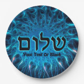 Shalom op Blue Fractal Papieren Bordje (Voorkant)