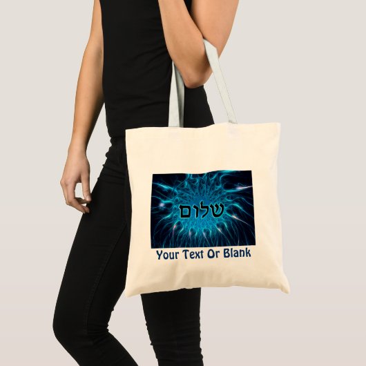 Shalom op Blue Fractal Tote Bag (Voorkant (product))