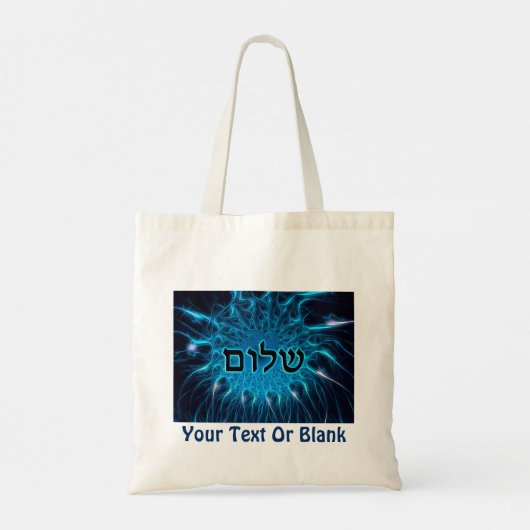 Shalom op Blue Fractal Tote Bag (Achterkant)
