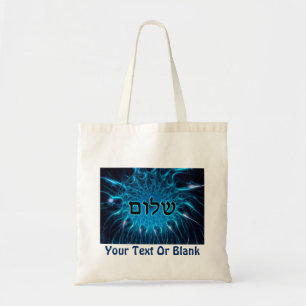 Shalom op Blue Fractal Tote Bag