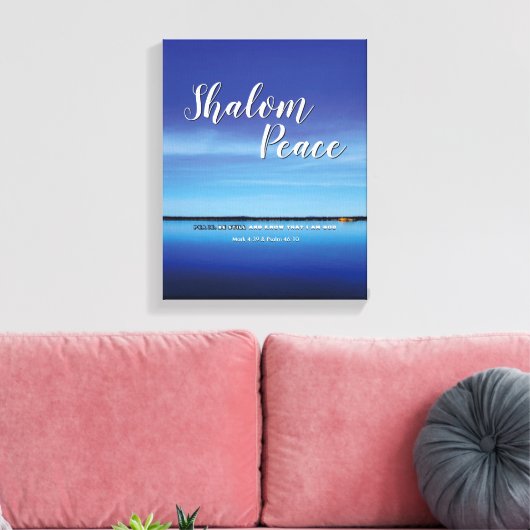 SHALOM PEACE IS NOG STEEDS Christelijke Bijbelvers Canvas Afdruk (Insitu (Woonkamer))