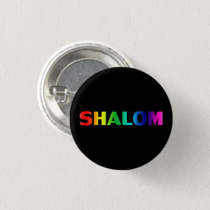 Shalom, Peace, Pride Lgbt Gay Rainbow Black Ronde Button 3,2 Cm