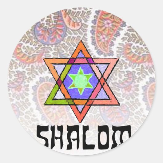 Shalom Pink Paisley Ronde Sticker (Voorkant)