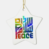 Shalom-regenboog-vrede in drie talen keramisch ornament (Links)