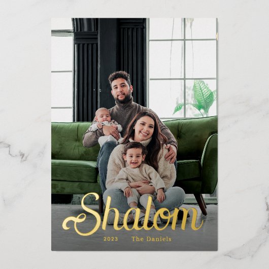Shalom Script in Goud Folie Feestdagenkaart (Voorkant)