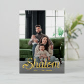 Shalom Script in Goud Folie Feestdagenkaart (Staand Voorkant)
