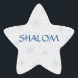 Shalom wenst Chanoeka Ster Sticker<br><div class="desc">winterontwerp op een eenvoudige Chanoeka sticker.  noodlijdende sneeuwvlokken achtergrond. Tekst leest SHALOM. Basisster vorm (NIET de Ster van David - gewoon een ster). Met een beetje hulp van mijn vrienden bij www.scrappindoodles.com. Van My_Christmas_Shoppe door She Wolf Medicine.</div>