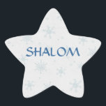 Shalom wenst Chanoeka Ster Sticker<br><div class="desc">winterontwerp op een eenvoudige Chanoeka sticker.  noodlijdende sneeuwvlokken achtergrond. Tekst leest SHALOM. Basisster vorm (NIET de Ster van David - gewoon een ster). Met een beetje hulp van mijn vrienden bij www.scrappindoodles.com. Van My_Christmas_Shoppe door She Wolf Medicine.</div>