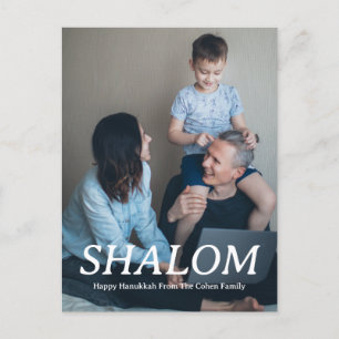Shalom White Letter Hanukkah familiefoto Feestdagenkaart
