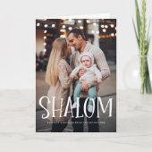 Shalom White Lettering Overlay Happy Hanukkah Feestdagen Kaart (Voorkant)