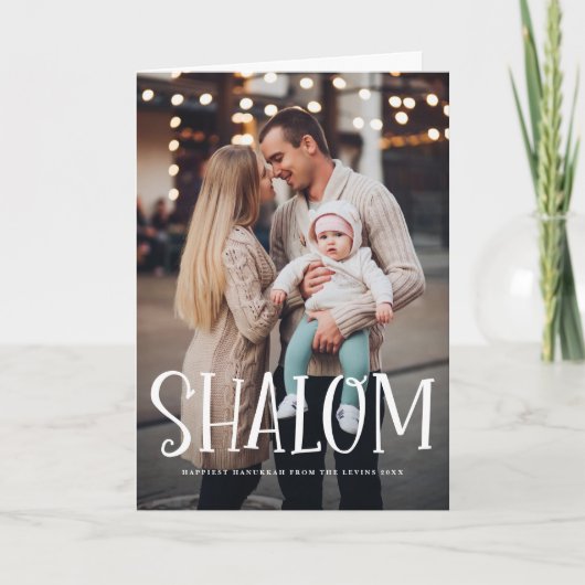 Shalom White Lettering Overlay Happy Hanukkah Feestdagen Kaart (Voorkant)