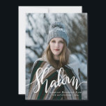 Shalom White Script Photo Overlay Hanukkah Feestdagenkaart<br><div class="desc">Shalom White Script Photo Overlay Hanukkah</div>