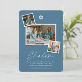 Shalom White Star van David 3 Foto Simple Hanukkah Feestdagenkaart (Staand voorkant)