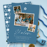 Shalom White Star van David 3 Foto Simple Hanukkah Feestdagenkaart<br><div class="desc">Deze moderne minimalistische Hanoekaart kenmerkt de groet "Shalom"in een trendy handschrift. Een witte Ster van het symbool van David zit op de centrumbovenkant met 3 Onmiddellijke fotocollage lay-out. Aan de onderkant van de kaart staat een korte vakantiewens en een gezinspenaam aftekening. Ster van het symbool van David, groet, tekst en...</div>