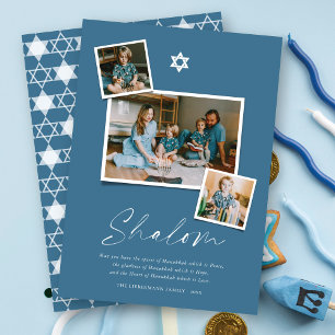 Shalom White Star van David 3 Foto Simple Hanukkah Feestdagenkaart