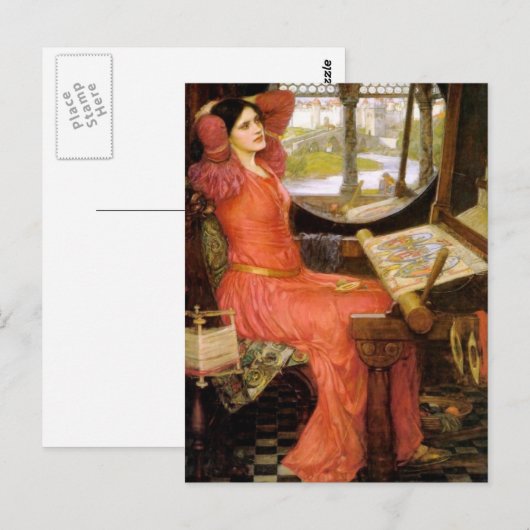 Shalott-dame op haar bureau briefkaart (Voorkant / Achterkant)